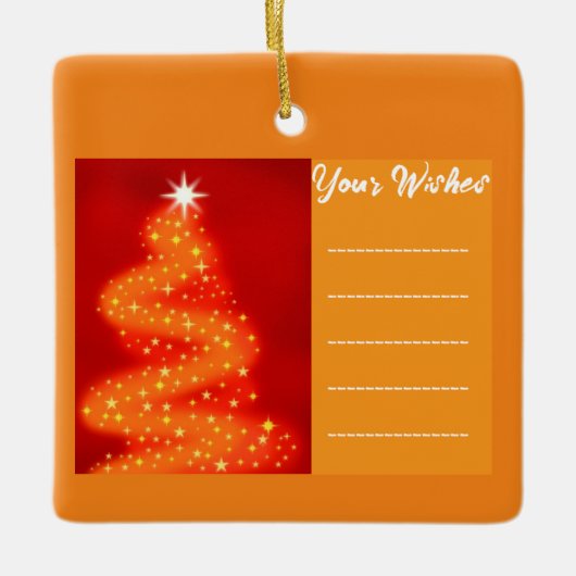 Fügen Sie Ihren Wunsch Rot und Gold Weihnachtsbaum Keramikornament (Vorderseite)