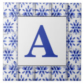 Fügen Sie Initiale auf dekorativer blauer und Fliese (Vorderseite)