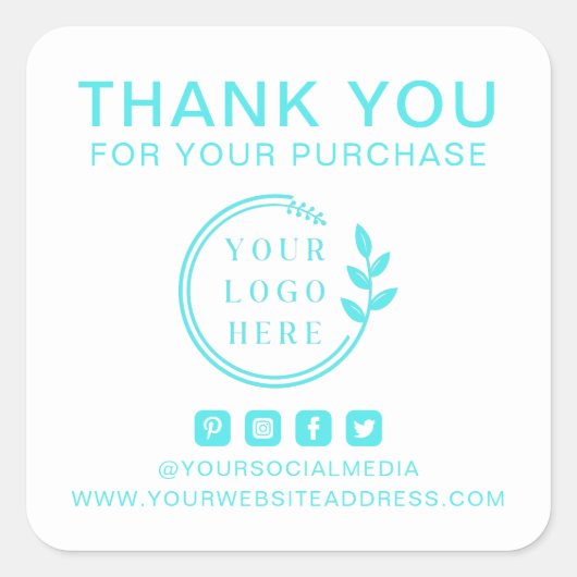 Fügen Sie Logo Social Media Order Vielen Dank Cust Quadratischer Aufkleber (Vorderseite)