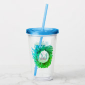 Fügen Sie monogramm rosa grüne Weihnachtskranz hin Acryltrinkbecher (Rückseite)