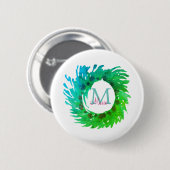 Fügen Sie monogramm rosa grüne Weihnachtskranz hin Button (Vorne & Hinten)