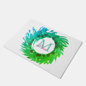 Fügen Sie monogramm rosa grüne Weihnachtskranz hin Fußmatte (Schrägansicht)