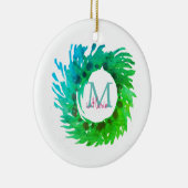 Fügen Sie monogramm rosa grüne Weihnachtskranz hin Keramik Ornament (Rechts)