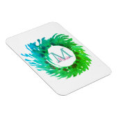 Fügen Sie monogramm rosa grüne Weihnachtskranz hin Magnet (Rechte Seite)