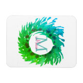 Fügen Sie monogramm rosa grüne Weihnachtskranz hin Magnet (Horizontal)