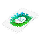 Fügen Sie monogramm rosa grüne Weihnachtskranz hin Magnet (Linke Seite)