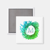 Fügen Sie monogramm rosa grüne Weihnachtskranz hin Magnet (Vorderseite/Rückseite)
