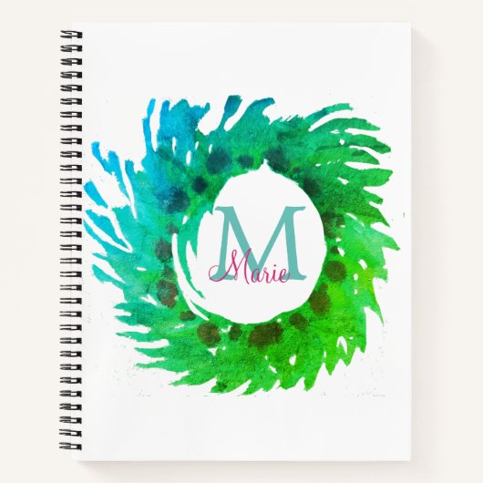 Fügen Sie monogramm rosa grüne Weihnachtskranz hin Notizblock (Vorderseite)