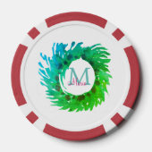 Fügen Sie monogramm rosa grüne Weihnachtskranz hin Pokerchips (Rückseite)