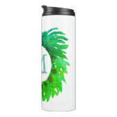 Fügen Sie monogramm rosa grüne Weihnachtskranz hin Thermosbecher (Nach rechts gedreht)