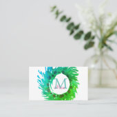 Fügen Sie monogramm rosa grüne Weihnachtskranz hin Visitenkarte (Stehend Vorderseite)