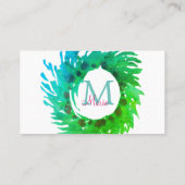 Fügen Sie monogramm rosa grüne Weihnachtskranz hin Visitenkarte (Rückseite)