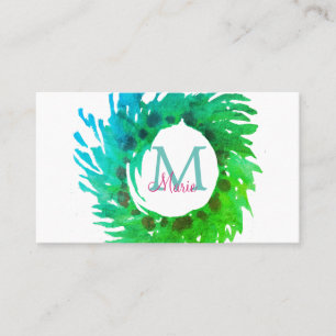 Fügen Sie monogramm rosa grüne Weihnachtskranz hin Visitenkarte