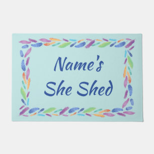 Fügen Sie Name Edit Text Sie Shed Boho Blue Feath Fußmatte