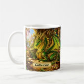 Fügen Sie Name Goldgrüner Drache mit Buch & Kaffee Kaffeetasse (Links)