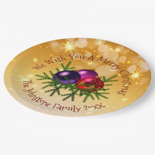 Fügen Sie Name Matching Christmas auf Gold 9" Papi Pappteller (Schrägansicht)