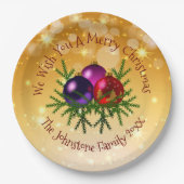 Fügen Sie Name Matching Christmas auf Gold 9" Papi Pappteller (Vorderseite)