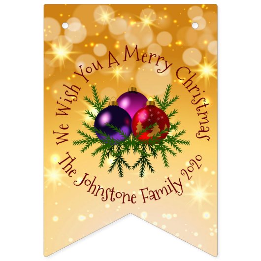 Fügen Sie Name Matching Christmas auf Gold Bunting Wimpelkette (Erste Fahne)