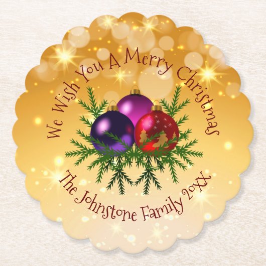 Fügen Sie Name Matching Christmas auf Gold Paper U Untersetzer (Vorderseite)