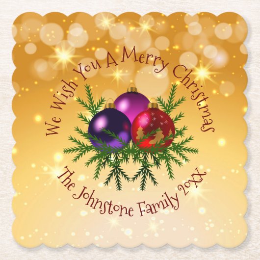Fügen Sie Name Matching Christmas auf Gold Paper U Untersetzer (Vorderseite)