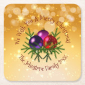Fügen Sie Name Matching Christmas auf Gold Square Rechteckiger Pappuntersetzer (Vorderseite)