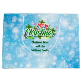 Fügen Sie Name Matching Merry Christmas Blue Große Große Geschenktüte