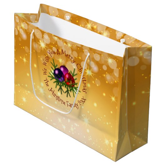 Fügen Sie Name Matching Weihnachten auf Gold Große Große Geschenktüte (Vorderseite Schrägansicht)