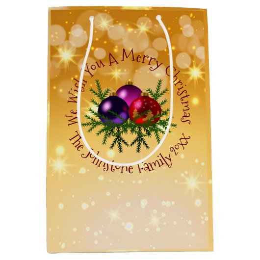 Fügen Sie Name Matching Weihnachten auf Gold Mediu Mittlere Geschenktüte (Vorderseite)