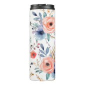 Fügen Sie Name Peach und Blue Floral Custom Gesche Thermosbecher (Rückseite)