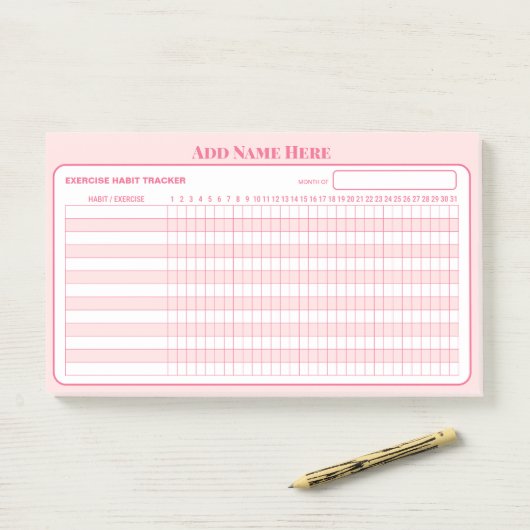 Fügen Sie Name Pink Monatlicher Gewohnheits-Tracke Post-it Klebezettel (Auf Schreibtisch)