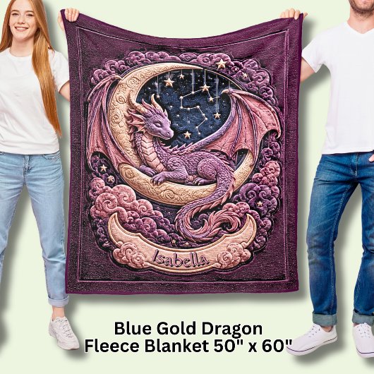 Fügen Sie Name Pinker Drache, der auf dem Mond sch Fleecedecke