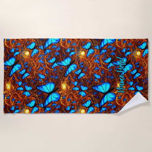 Fügen Sie Namen hinzu, Helle blaue Schmetterlinge Strandtuch (Vorderseite)