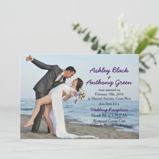 Fügen Sie nur Ihren eigenen Foto Beach Wedding Emp Einladung (Stehend Vorderseite)