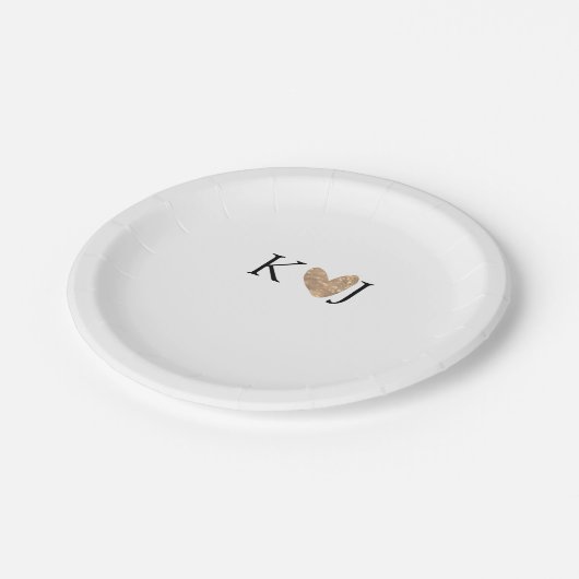 Fügen Sie Pärchenbrief Hochzeit goldenes Herz Glit Pappteller (Schrägansicht)