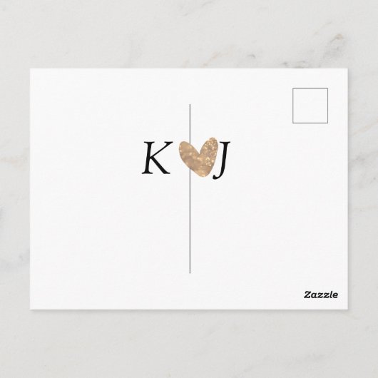 Fügen Sie Pärchenbrief Hochzeit goldenes Herz Glit Postkarte (Rückseite)