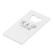 Fügen Sie Pärchennamen monogramm Datum Jahreshochz Geldbeutel Flaschenöffner (Vorderseite Schrägansicht)