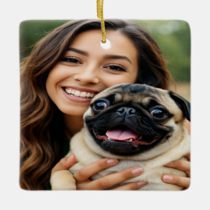 Fügen Sie Pug-Foto Personalisieren Anpassen Keramikornament