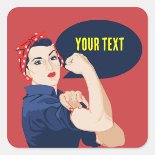Fügen Sie Rosie Riveter eigenen Text hinzu Quadratischer Aufkleber