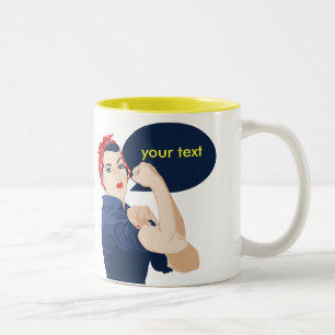 Fügen Sie Rosie Riveter Ihren eigenen Text hinzu Zweifarbige Tasse