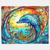 Fügen Sie Text Abstrakte Dolphin-Schwimmen in Wave Fleecedecke (Vorderseite (Horizontal))