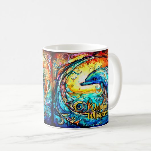 Fügen Sie Text Abstrakte Dolphin-Schwimmen in Wave Kaffeetasse (VorderseiteRechts)