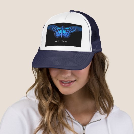 Fügen Sie Text Blue Butterfly Image Cap Schöne Lie Truckerkappe (Beispiel)