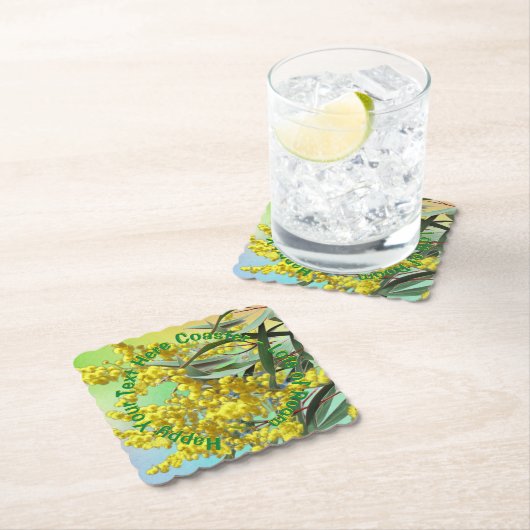 Fügen Sie Text Wattle & Gum Blätter Aussie Scallop Untersetzer (Vor Ort)