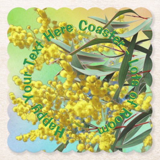 Fügen Sie Text Wattle & Gum Blätter Aussie Scallop Untersetzer (Vorderseite)