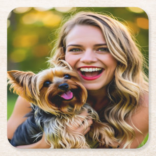 Fügen Sie Yorkshire Terrier Foto Personalisieren Rechteckiger Pappuntersetzer