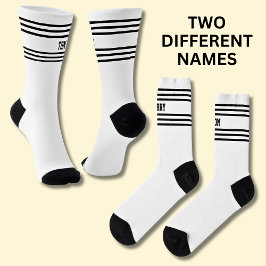 Fügen Sie ZWEI Namen schwarze Streifen auf weißen  Socken