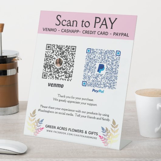 Fügen Sie zwei QR Codes Venmo Pay Hier Pedestzeich Sockelschild (In Situ)