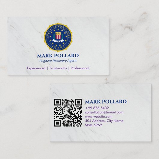 Fugitive Erholung Agent | Elegant White Visitenkarte (Vorne/Hinten)