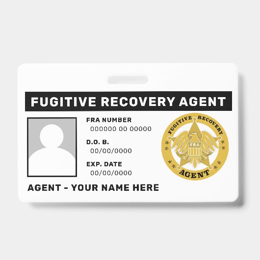 FUGITIVE ERHOLUNG AGENT Lanyard Abzeichen Ausweis (Vorderseite)