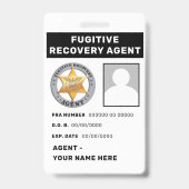 FUGITIVE ERHOLUNG AGENT Lanyard Abzeichen Ausweis (Rückseite)